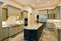 Granite kitchen green cabinets GS Marble Ohio